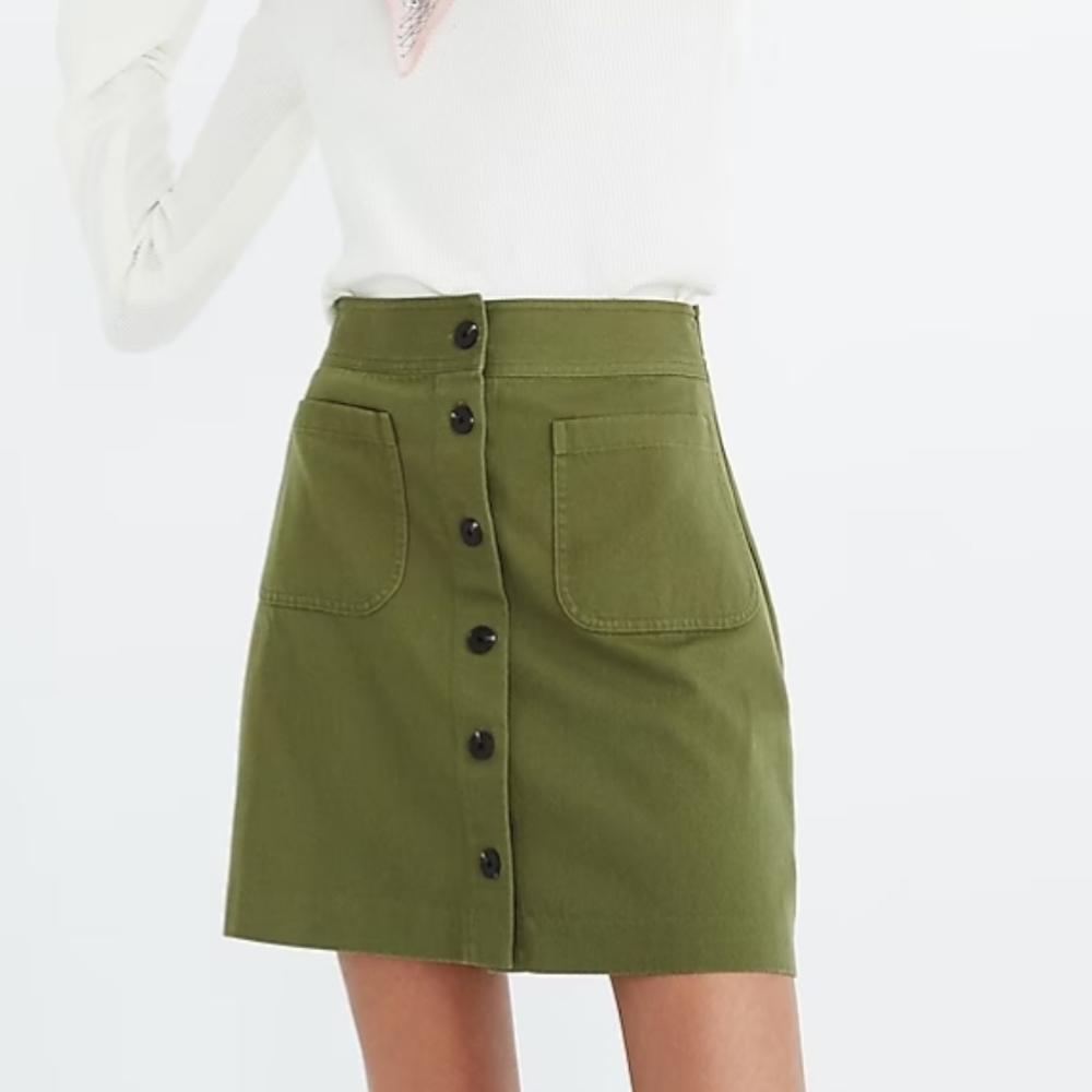 Madewell Station Olive Green Front Button Mini Skirt Size 14 - Picture 4 of 10